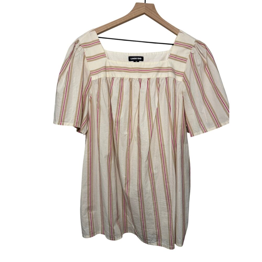 Lands' End Cream Blouse with Red and Tan Stripes